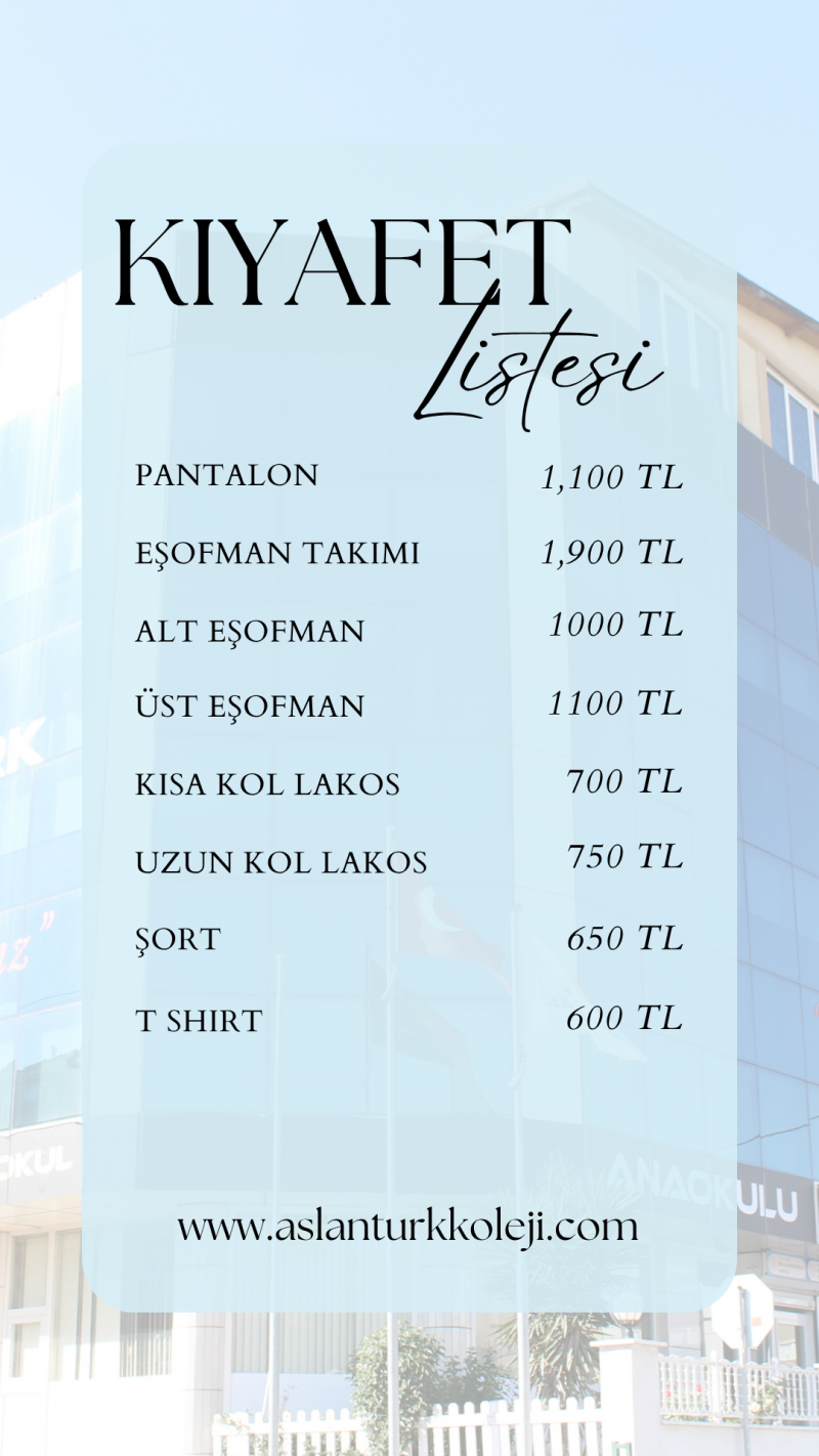 KIYAFET LİSTESİ